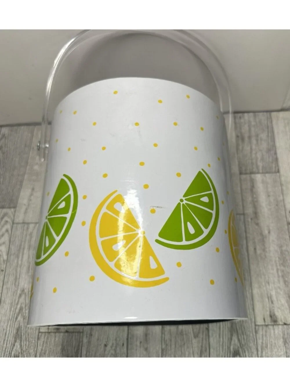 Vintage Vinyl Lemons & Limes Ice Bucket White Green & Yellow Acrylic Handle